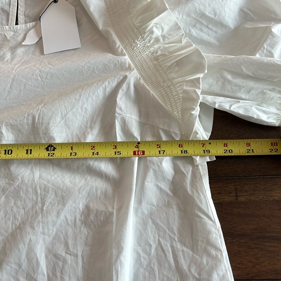 English Factory Anthropologie Ruffle Smocked Puff Sleeve Blouse White Medium NEW - Picture 7 of 12
